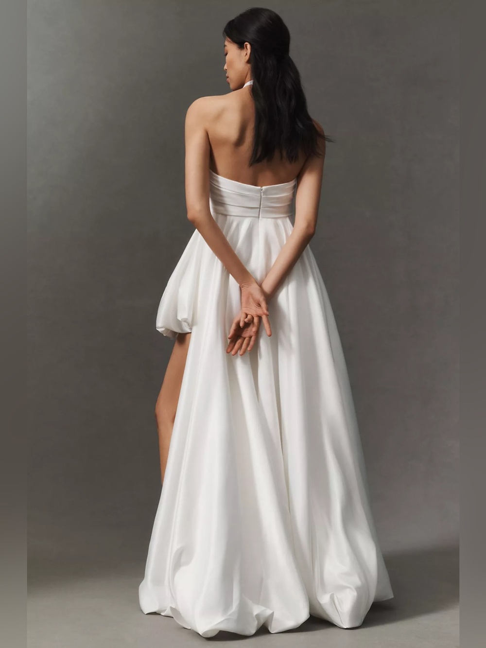 Mac Duggal Strapless Asymmetric Satin Bubble Maxi Dress - Picture 3 of 9